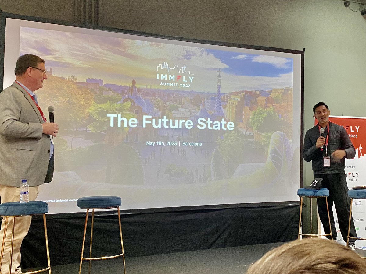Enjoying the first presentation at #immflysummit23 with 2 huge industry experts Jags (<a href="/immfly/">Immfly</a>) and Greg (@OneWeb ) about #connectivity and how it should fit on your #business and the #experience you want to provide to #passengers