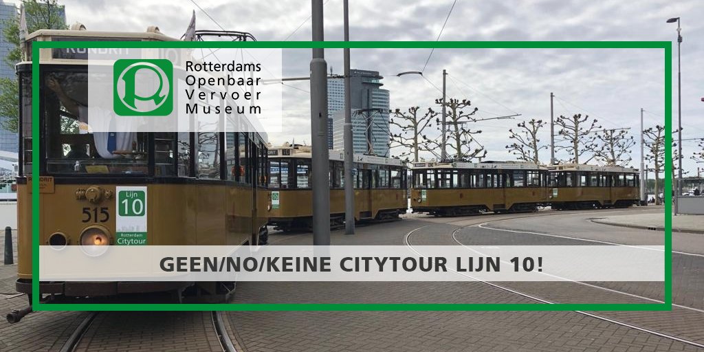 Onze Citytour Lijn 10 kan op zondag 14 mei helaas niet rijden. Ter voorbereiding op de voetbalwedstrijd van Feyenoord is een deel van het Rotterdamse tramnet afgesloten.