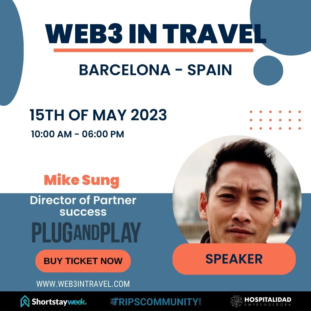tripscommunity's tweet photo. 📢Mike Sung, Director of Partner Success at @PlugandPlayTC is joining us for the #Web3 in #Travel conference on May 15th! Don't miss out on this chance to learn from industry experts and shape the future of #travel! Info&amp;Tickets → https://t.co/EoQRnYPH3E #web3community  #NFT https://t.co/3404ivqRR1