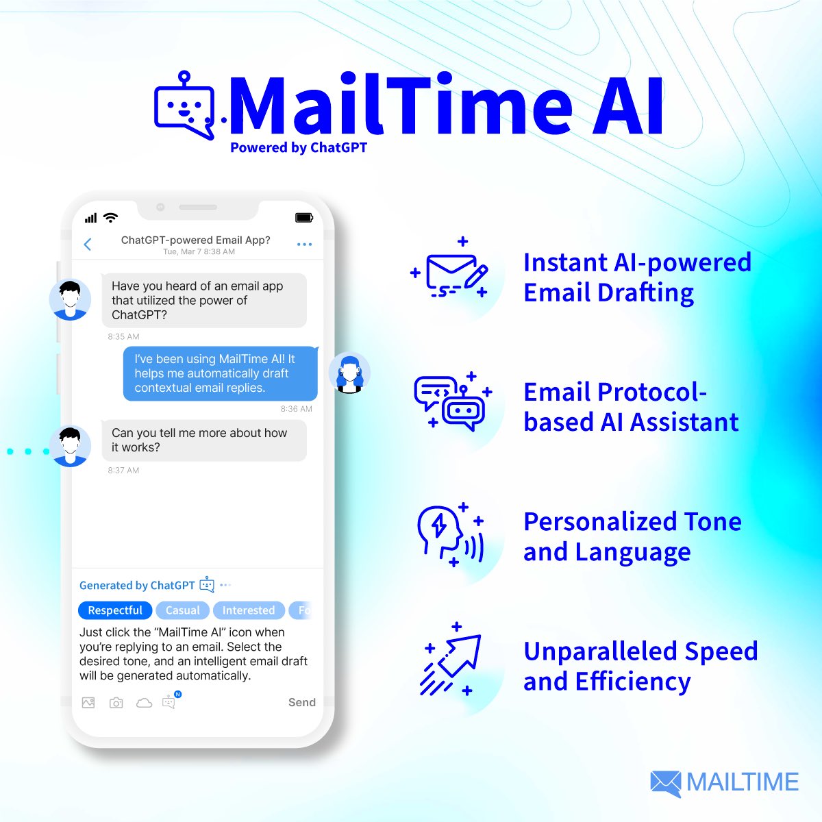 🤖️ Introducing MailTime AI — Experience the generative email messaging experience powered by #ChatGPT, brought to you by <a href="/MeasurableData/">Measurable Data Token $MDT</a> $MDT.

MailTime AI whitelist is open for a limited time, early adaptors will receive $MDT airdrops to try out.

🔗 mailtime.ai
