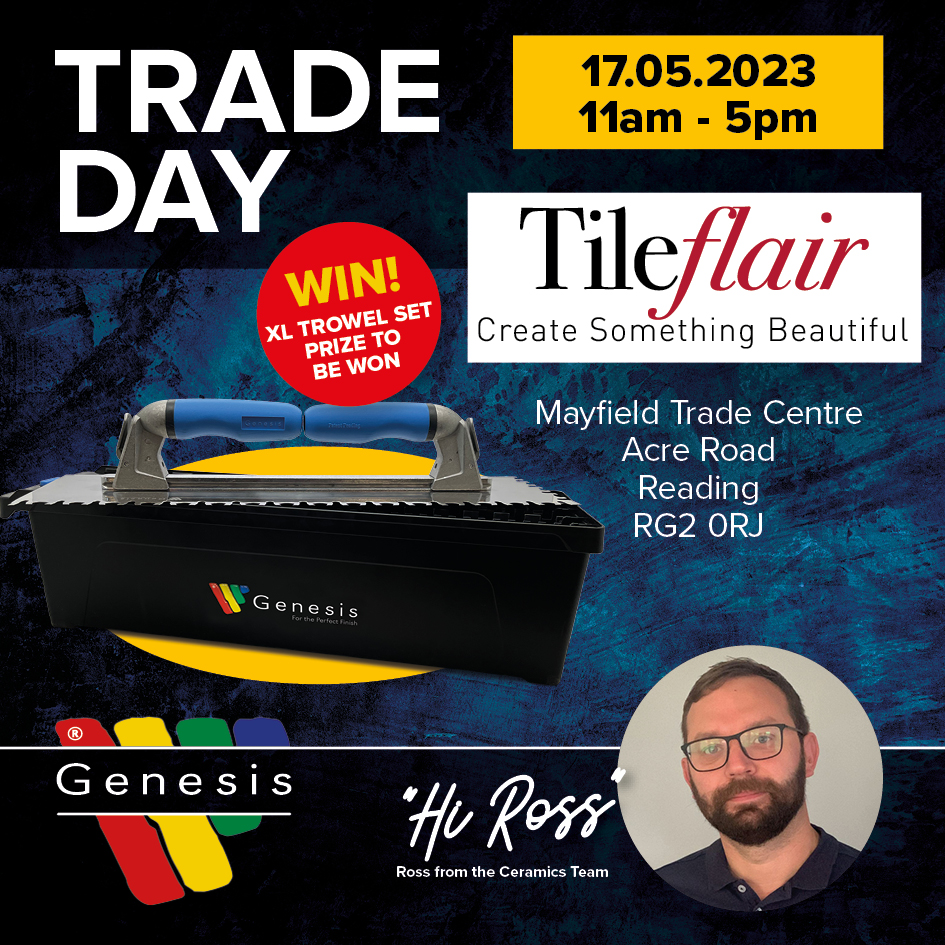 GenesisAPS's tweet photo. Join us on May 17th for our trade day with Tileflair Ltd! π
You could be the lucky winner of our XL Trowel Set, perfect for those larger tiling jobs.
Plus, Ross Niedzielski from our ceramics team will be there to offer expert advice!
#TileFlair #TradeDay #genesisglobalsystems https://t.co/rEHD1PlNKy