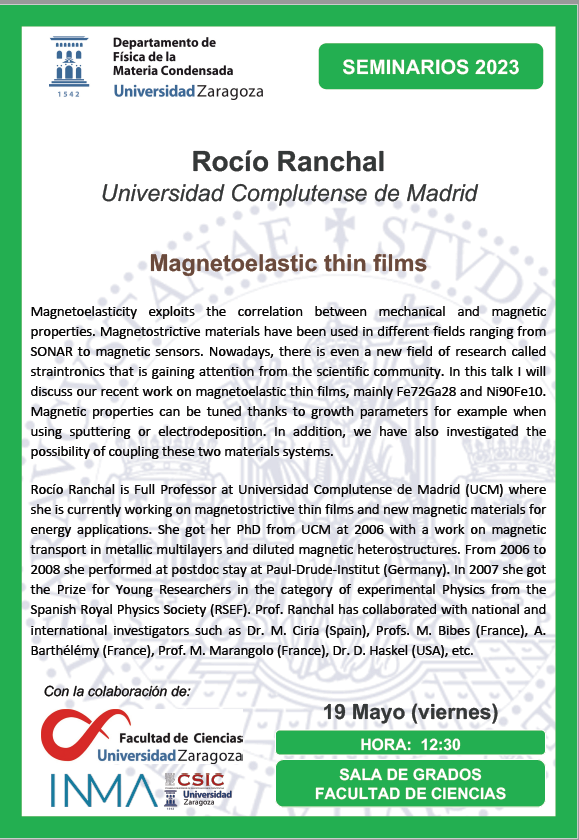 INMAdivulga's tweet photo. Seminarios del Departamento de Física de la Materia Condensada: Magnetoelastic thin films
▶ Viernes 19 de mayo a las 12.30 horas en la Sala de Grados de @Ciencias_Unizar  de la @unizar  
https://t.co/8sl8uDB9q7
@AragonCsic https://t.co/LzRjyX8Vov
