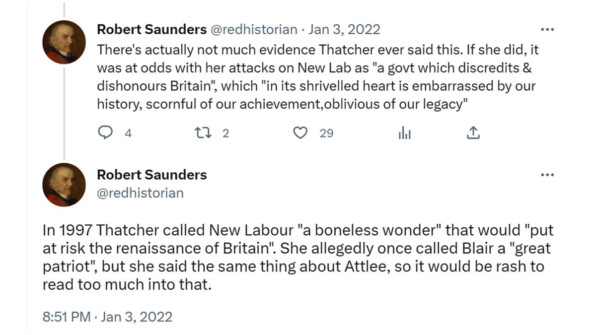 @mpc_1968 @MatthewdAncona @VesperUK @TheNewEuropean The story comes from Conor Burns, recounting a remark allegedly made to one of his constituents six years earlier. She may have said something along those lines - who knows? - but there's no good reason to privilege it above the many more critical things she said about New Labour