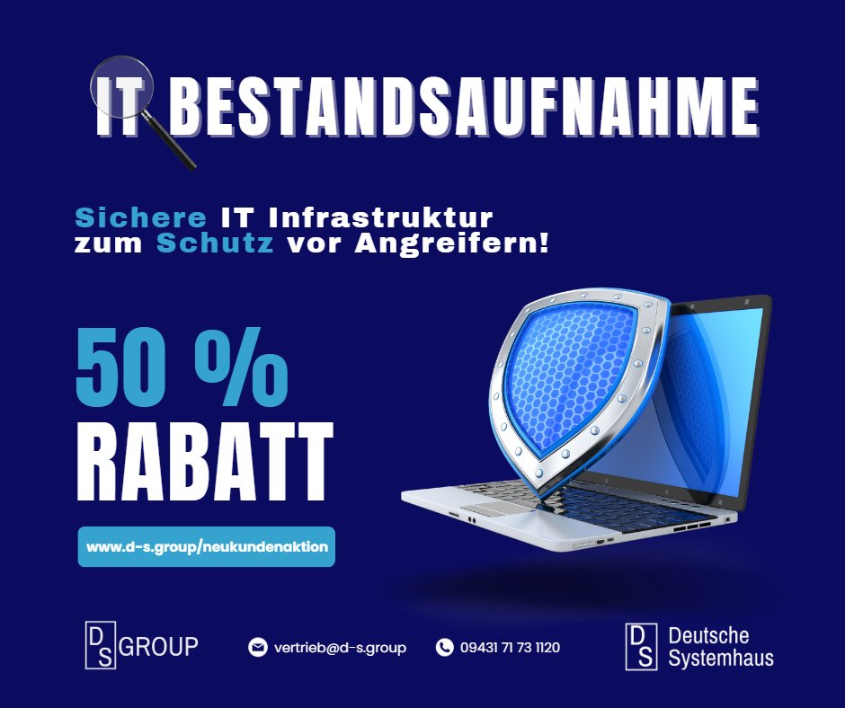 DSGroup_IT's tweet photo. MEGA NEUKUNDENAKTION 🥳🎉

💥50 % Rabatt auf eine vollständige IT Bestandsaufnahme mit anschließender Dokumentation und Handlungsempfehlungen

👉Mehr Informationen hier: https://t.co/M2WaY38Ufb

#neukundenrabatt #neukundenaktion #rabatt #aktion #angebot #it #bestandsaufnahme https://t.co/j0tJcurhoQ