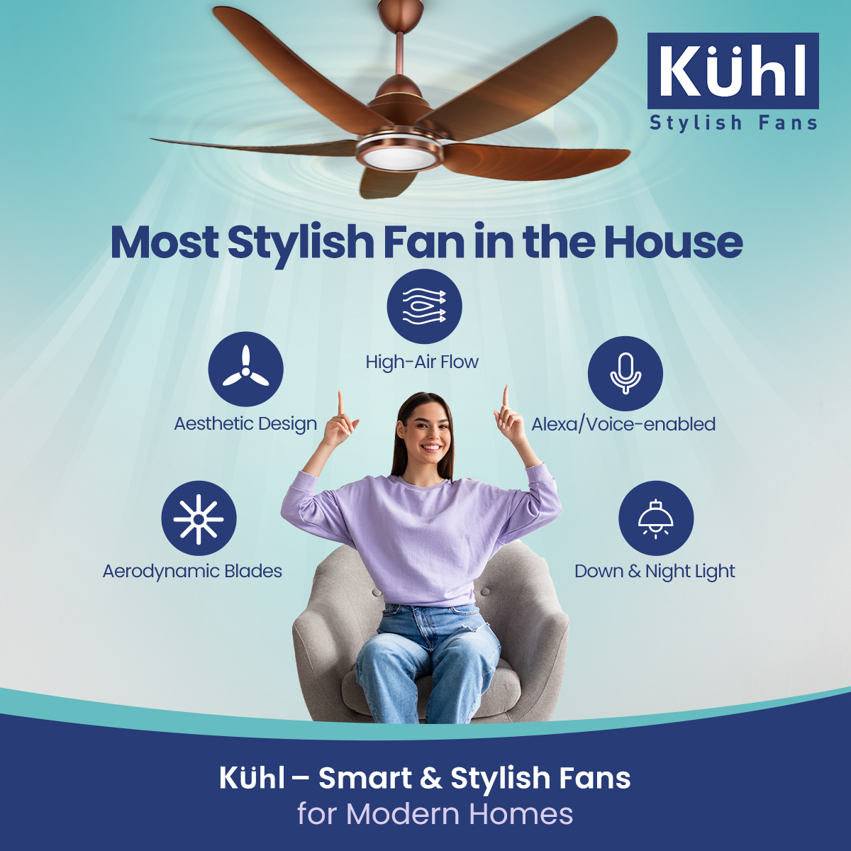 Kuhl_Lifestyle's tweet photo. The unique features of #KühlStylishFans make them stylish!
These fans operate on remote, smartphone, Alexa/voice, and are Wi-Fi/IoT-enabled. Moreover, the downlight and the night light help enhance the home décor.
Switch to #Kühl Stylish Fans today!
#MostStylishFan #IoTEnabled https://t.co/8BHwJi6ZWW
