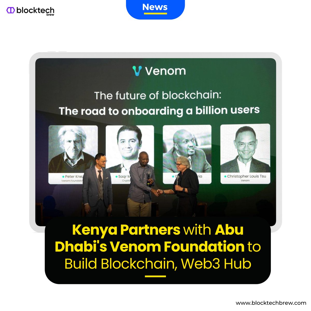 blocktechbrew's tweet photo. The Kenyan government has finalized a deal with Abu Dhabi-based blockchain platform Venom Foundation to launch a #blockchain and #Web3 hub in Africa.
#BlockchainNews #Web3News #Partnership #BlocktechBrew #Kenya #AbuDhabi https://t.co/Mi3Fwz5FiD