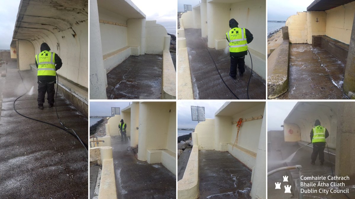 Our Collins Avenue wash crew were out & about early this morning environmentally friendly power washing Dollymount Bathing Shelters. Ensuring no chemicals were being used. A job well done, thanks Martin & team. @DubCityCouncil #LoveDublin #keepdublinbeautiful #wastemanagement