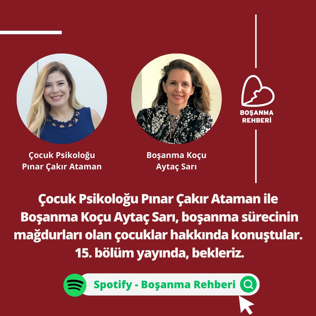 Çocuk Psikoloğu Pınar Çakır Ataman ile Boşanma Koçu Aytaç Sarı, boşanma sürecinin mağdurları olan çocuklar hakkında konuştular. 15. bölüm yayında, bekleriz.

Dinlemek için tıklayın 

open.spotify.com/episode/4jPJGg…
.
.
.
#BoşanmaRehberi #BoşanmaKoçluğu #BoşanmaveÇocuk #ÇocukPsikolojisi