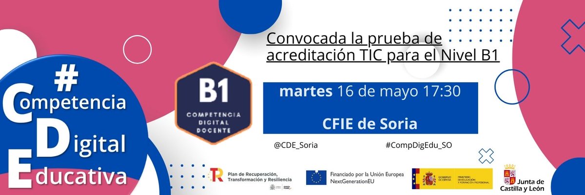 CDE_Soria's tweet photo. ℹ️ #CompetenciaDigitalDocente 👩💻👨💻
📚Convocada la prueba específica de la acreditación digital B1 para el día 16 de mayo.
🤞¡Mucha suerte!
🔗En la parte inferior de este enlace podréis acceder al temario: https://t.co/trTzxMZZH3
@educacyl @CFIEdeSoria #CompDigEdu_SO #MRCDD https://t.co/PwIOx8JsE6