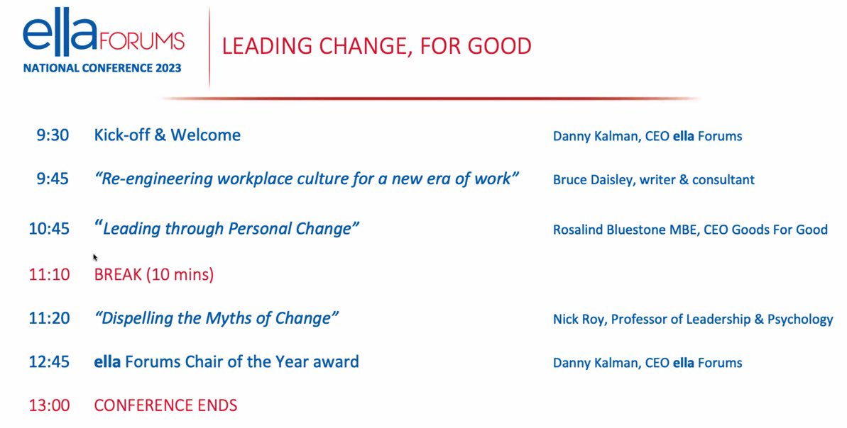 Our #ellaconference2023 has began!

Right now we’re hearing from <a href="/brucedaisley/">Bruce Daisley</a> about “Re-engineering workplace culture for a new era of work”
