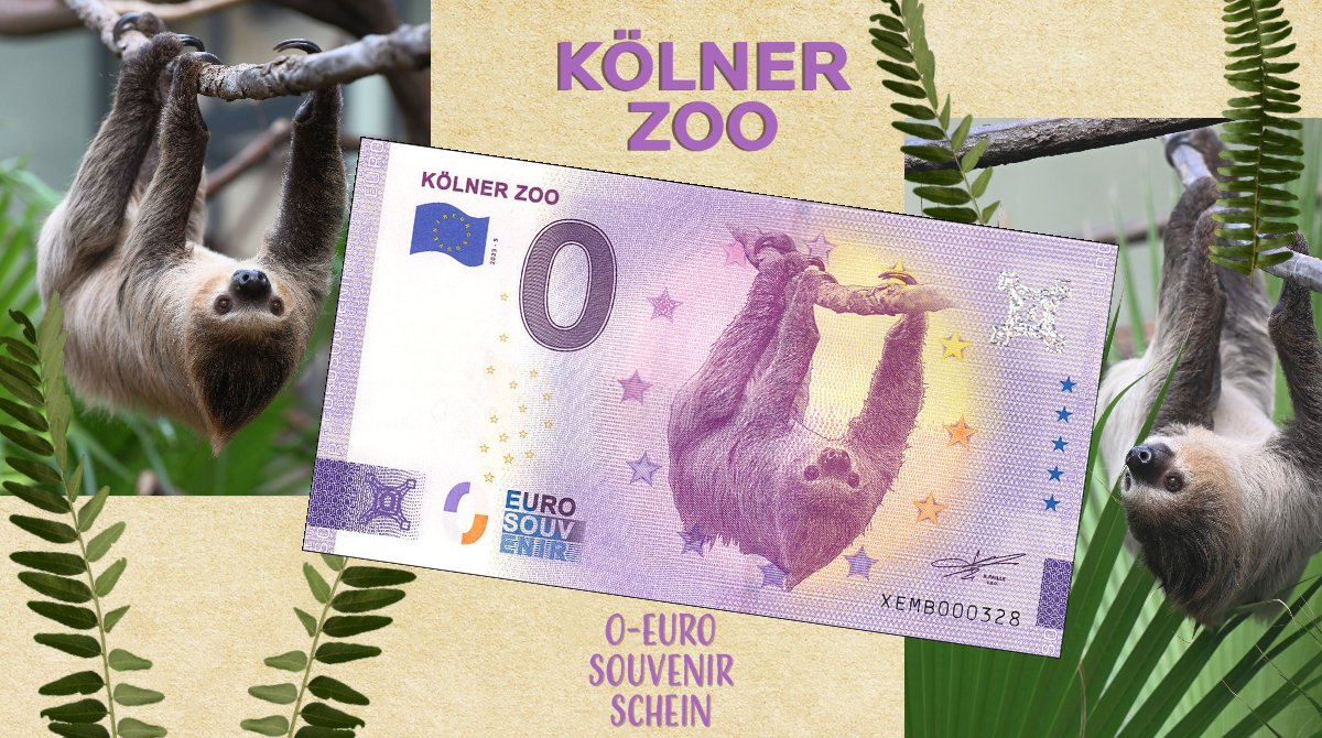 EuroSouvenirDE's tweet photo. KÖLNER ZOO - NEUER 0€ SCHEIN - 2023 🦥🍃🌿
#Köln #KölnerZoo #Zoo #ZooShop #Tier #Zweifinger #Faultier #0EuroSchein #Eurosouvenir #SouvenirSchein #NullEuro #NullEuroSchein https://t.co/Lp5FUcmFBd