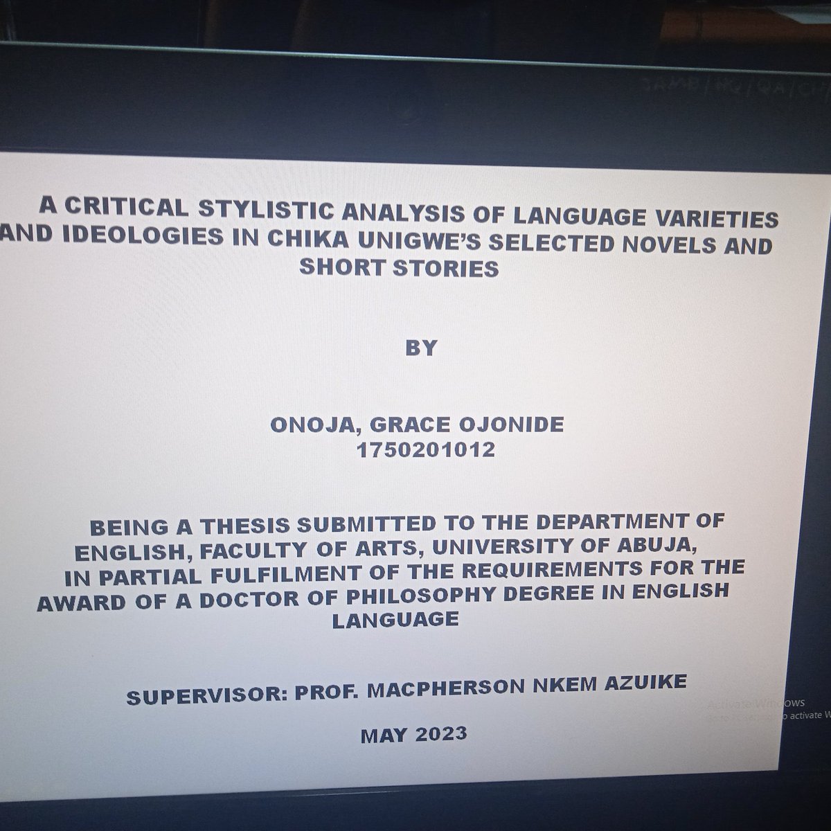 GraceOOnoja1's tweet photo. God be praised 4 this journey. It was a roller coaster one characterised with pain, mental exhaustion, frustration and finally, joy for the 5 years duration. Thanks to @chikaunigwe for d support especially in some of the translations. #phdvoice #PhDone https://t.co/s5iUGZlEqz