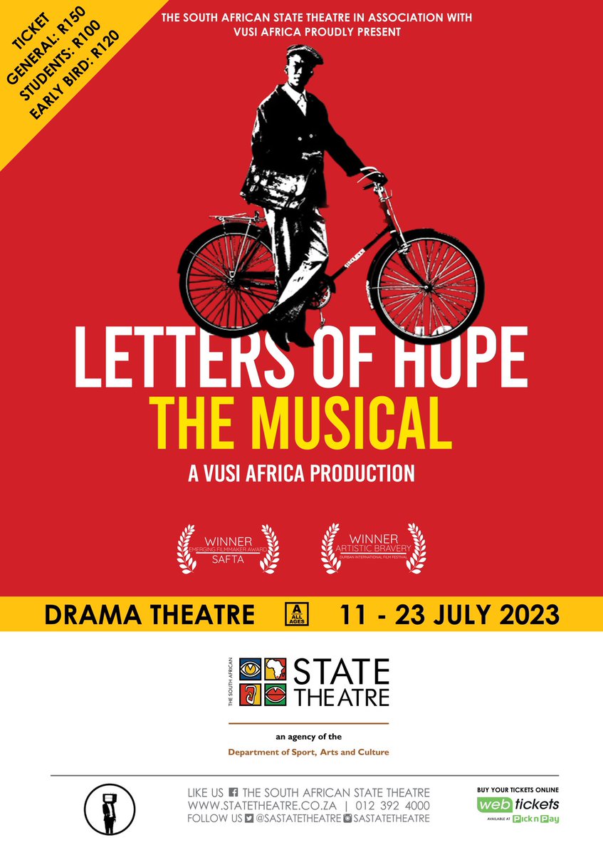 TrialByMediaSA's tweet photo. The dream comes alive on the 11th of July Vusi Africa brings to the stage the live adaptation of the award winning film @lettersofhopefilm.
Book your tickets early and prepare yourself for a night not to be forgotten.
#LettersofHopeMusical
#LettersofHope https://t.co/gZ2vgGMYXc