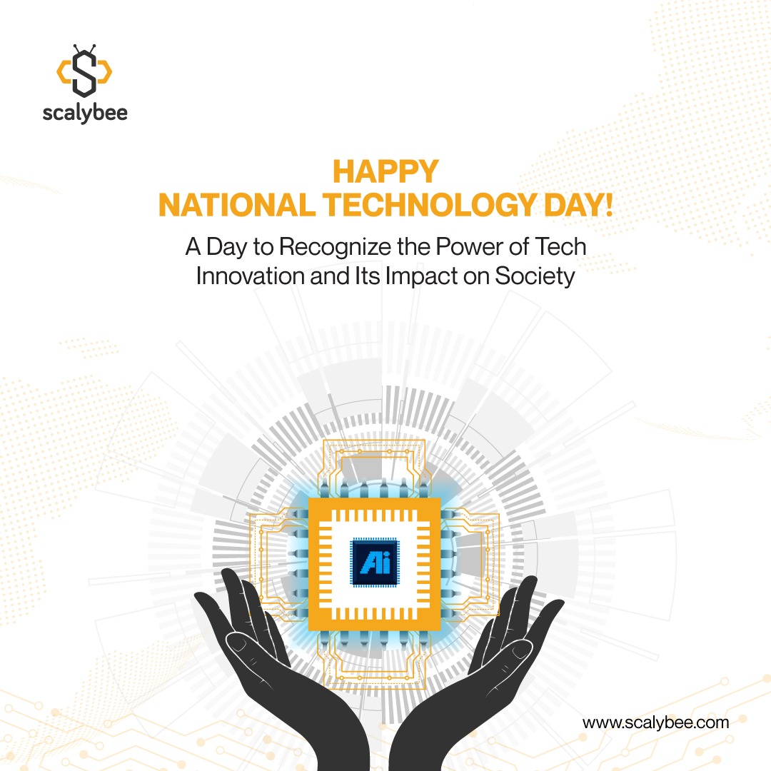 scalybee's tweet photo. ๐ Happy #NationalTechnologyDay! Let's celebrate the impact of #Technology on our lives. From ๐ฑ to ๐ , it's shaping our future. Thanks to #Innovators and #Technologists driving progress! ๐๐ค๐ป #AI #AppDevelopment #WebDevelopment #FutureTech #scalybee #scalybeedigital https://t.co/emxYZwgcPn