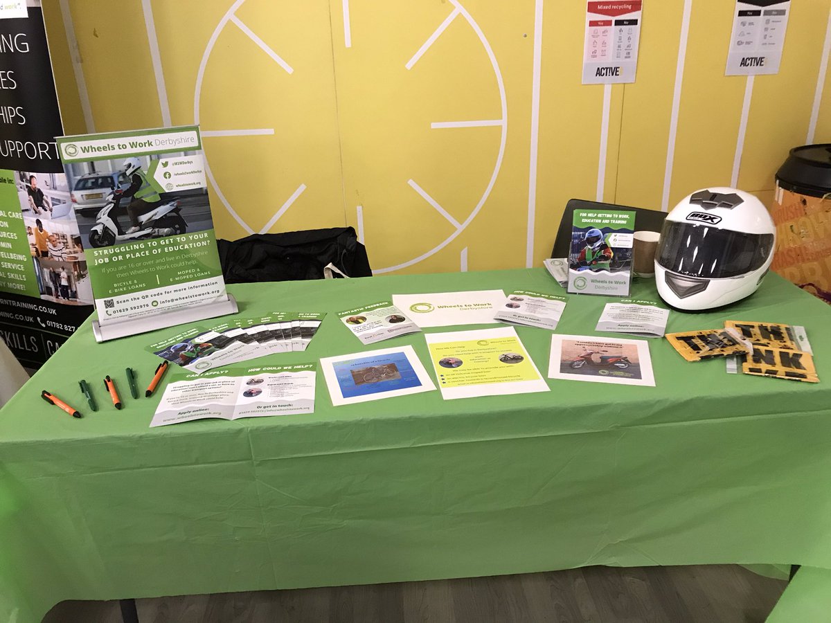 It may have been a wet and busy journey, but we’ve made it and are set up for the jobs fair at Swadlincote Leisure Centre @jcpinstaffderby 🛵🚲 

#WheelsToWork #derbyshire #TransportSolutions #MopedLoans