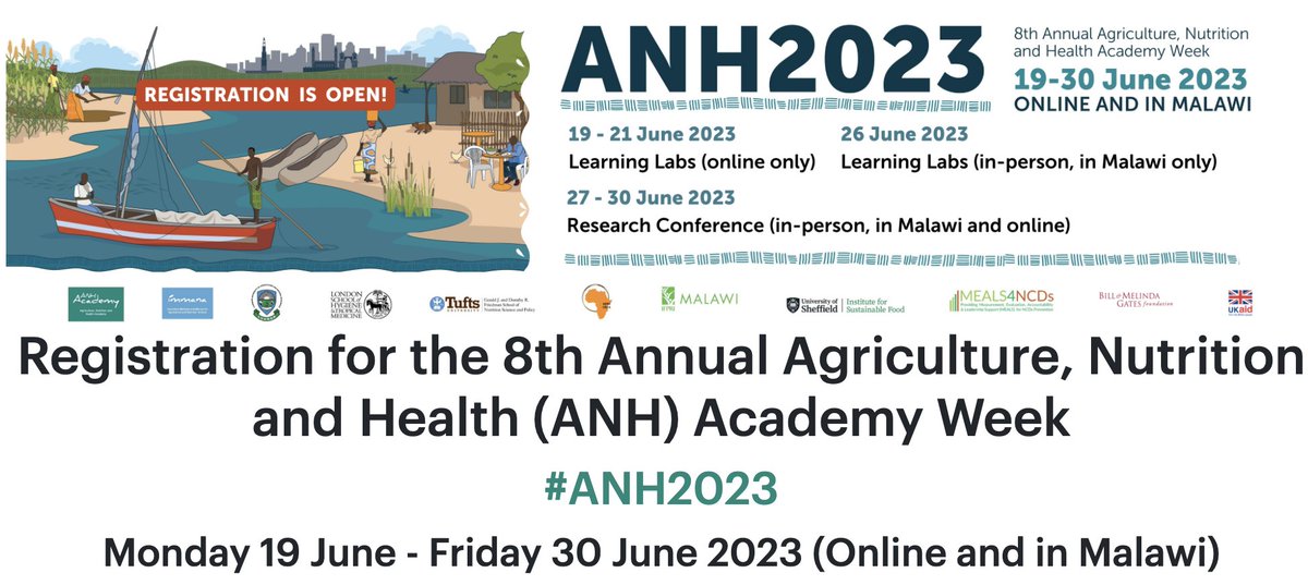 #ANH2023  Malawi 🇲🇼 & online 

Important dates

✅19 - 21 June - Learning Labs (online)
✅26 June - Learning Labs (Hybride 🇲🇼)
✅27 - 30 - Research Conference (Hybrid🇲🇼)

✍️ is 🆓 for #Malawians and 👥 ONLINE:anh-academy.org/form/anh2023-r… 

👀program 👉🏽 : anh-academy.org/academy-week/2…