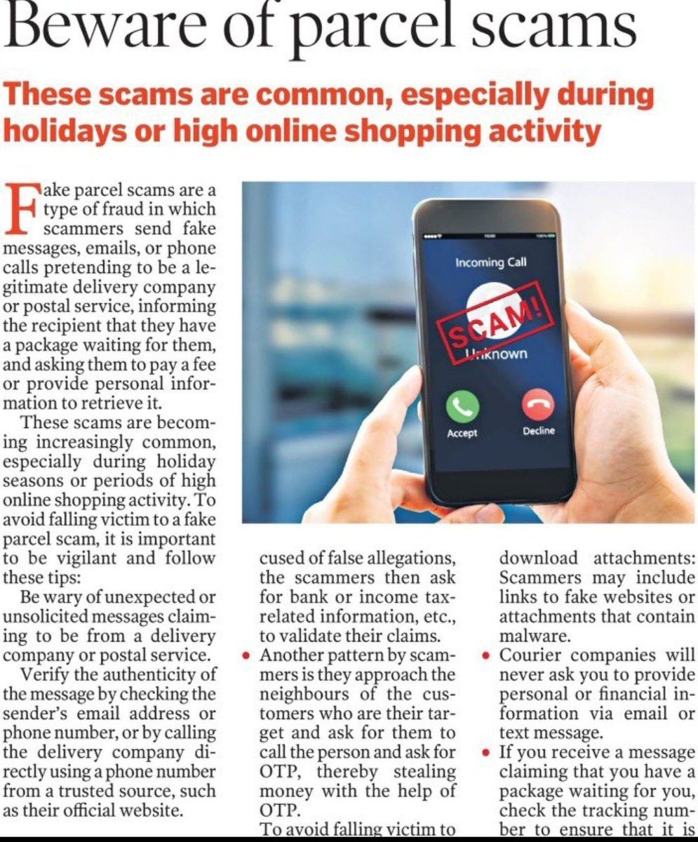 spasifabad's tweet photo. Stay alert and confirm the legitimacy of any messages or emails you receive in order to avoid falling victim to #FakeParcelScams, as scammers are employing a variety of tactics to obtain personal information or money. https://t.co/1UijuEK5WH
