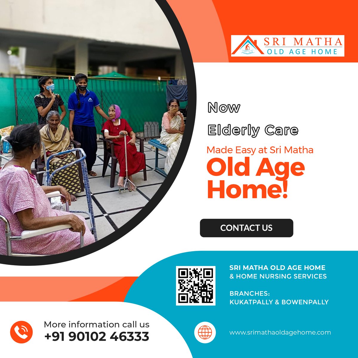Now Elderly Care Made Easy at Sri Matha Old Age Home! Branches in Kukatpally and Bowenpally.
#homenursing #homenursingcare #oldagehome #physiotherapy #homecareservices #CaretakerGovernmenter #caregiver #retirementhome #nursinghome #postsurgery