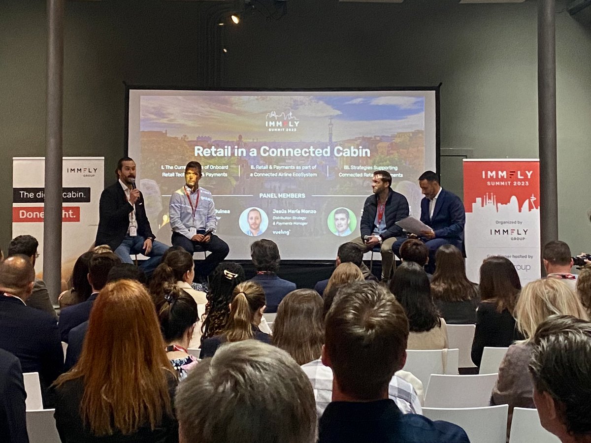 And we continue at #immflysummit23 with the next session about #retail in a #connected cabin with great pannel:  @gateretail <a href="/vueling/">Vueling Airlines</a> @adyen <a href="/immfly/">Immfly</a> about #payments #technology and #revenues