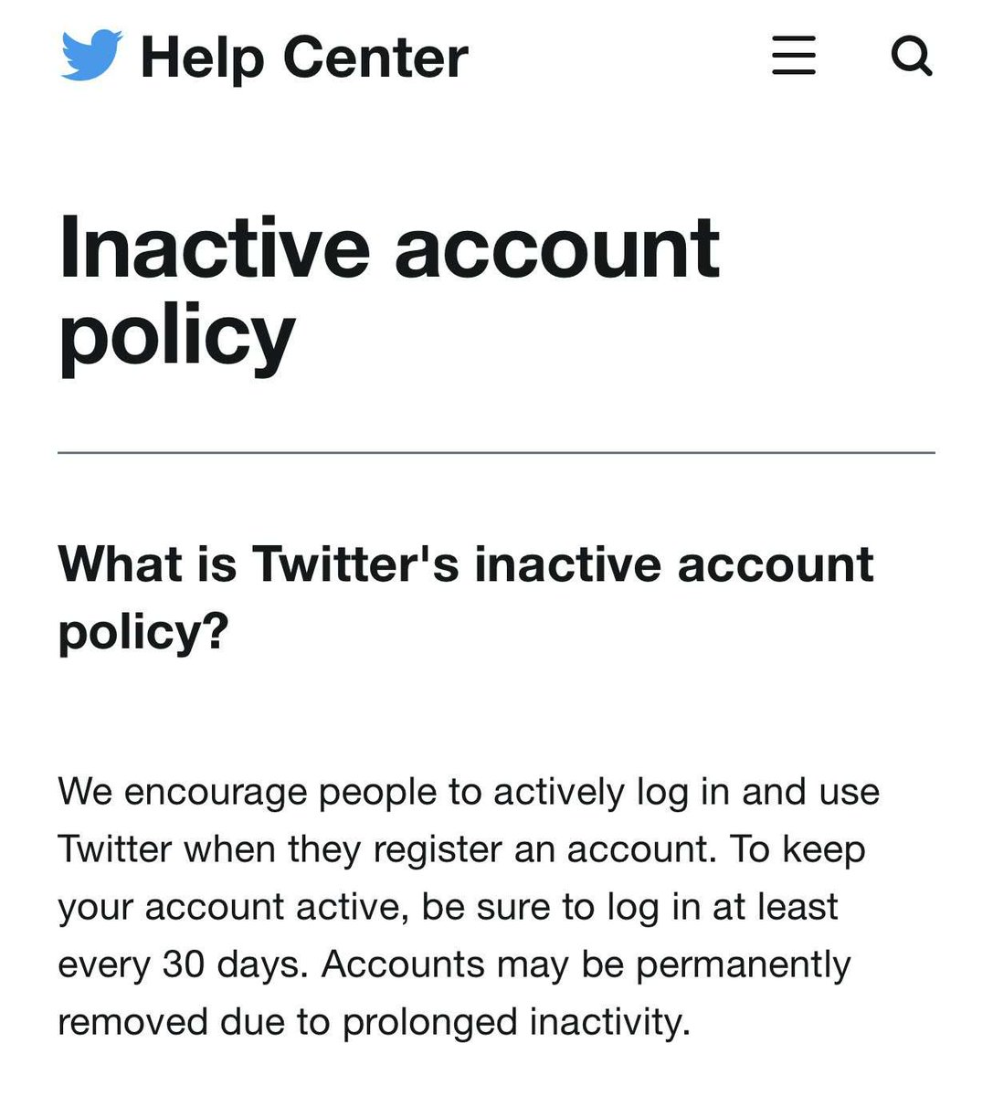 ICYMI: Twitter is cracking down on 'inactive accounts', starting right now. Accounts are already being taken down for inactivity. What I had ASSUMED though, that it'd be counts that were maybe 3 years inactive, 5 years, 10 years maybe. NO, IT'S 30 DAYS! Gone for a month? BANNED