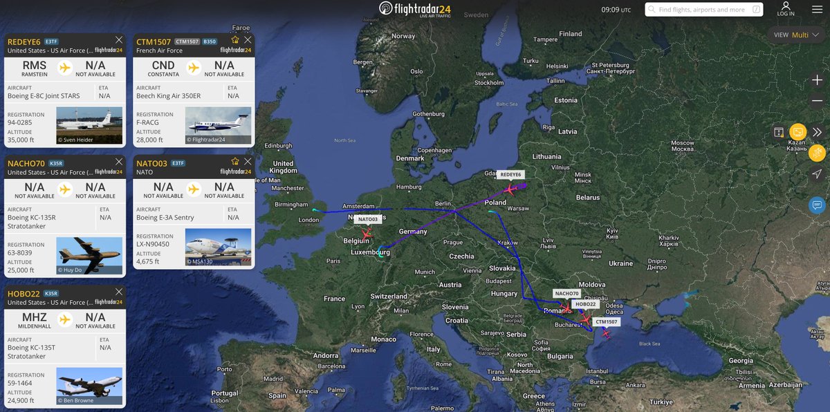 alternativewip's tweet photo. #NATO awacs having just departed from geilenkirchen, two #USAF stratotankers over romania and a joint stars also doing laps over poland close to both kaliningrad and belarus, french air force again over the west coast of the black sea. #REDEYE6 #CTM1507 #NACHO70 #NATO03 #HOBO22 https://t.co/o2jPdNxJWu