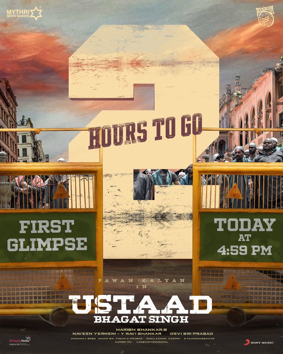 SonyMusicSouth's tweet photo. Make way for our USTAAD 🔥🔥

2 Hours to go! 

#UBSMassGlimpse today at 4.59 PM ❤️‍🔥

Stay tuned to https://t.co/ImbIgxi3n1 💥💥

#UstaadBhagatSingh 
#UBSAudioOnSonyMusic 

@PawanKalyan @harish2you @sreeleela14 @ThisIsDSP @DoP_Bose #AnandSai @ChotaKPrasad @MythriOfficial https://t.co/lH2WAMER91