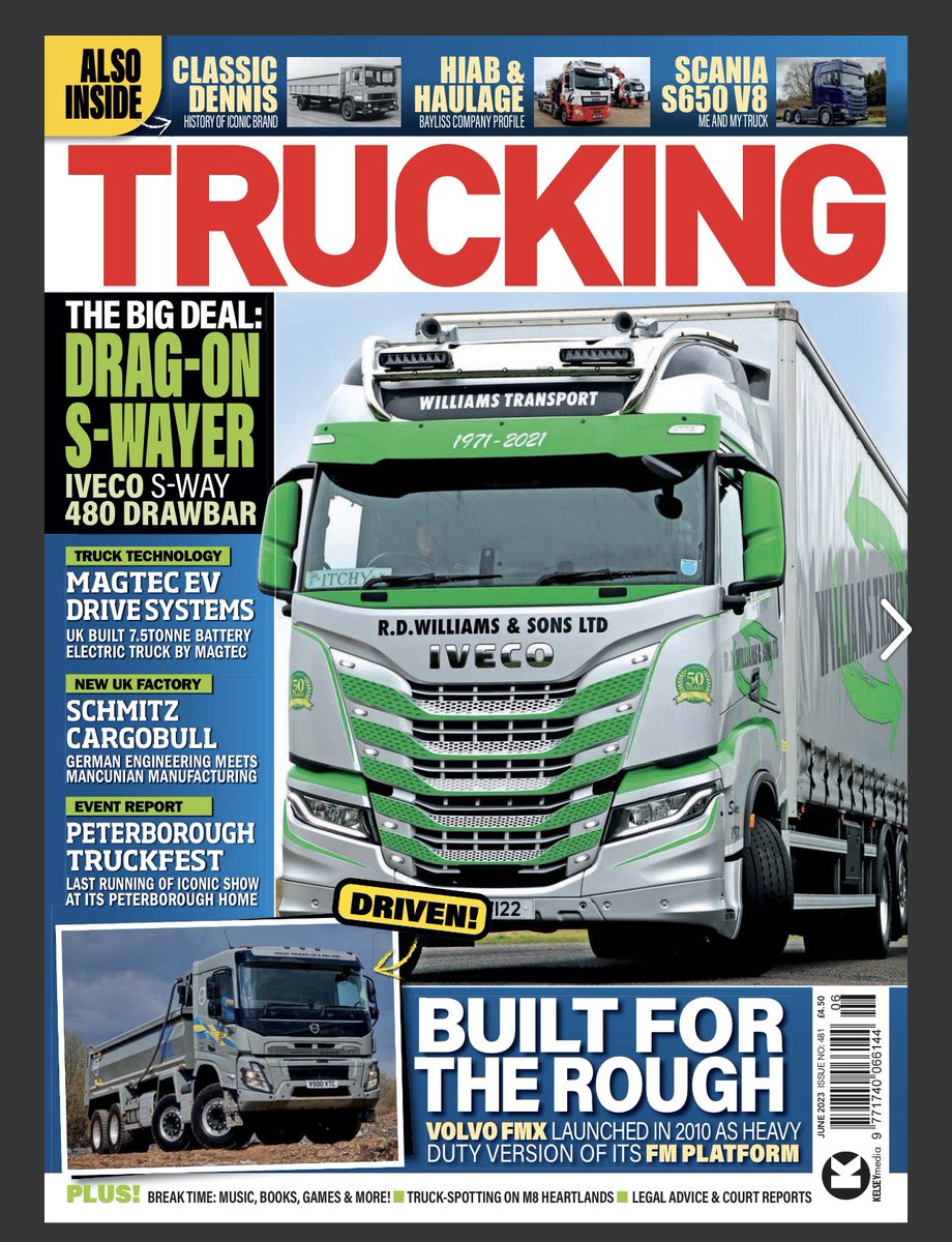 New copy of @truckingmag is now out; I’ve been out and about; seeing this stunning @IVECOUK S-Way 480 drawbar in use with @williamstrans, test driving a fantastic @VolvoTrucksUK FMX460 tipper and getting 16,000 steps in at @Truckfest_Live!