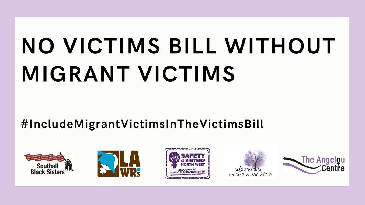 All victims of crime deserve protection. This is why we join <a href="/lawrsuk/">Latin American Women's Rights Service - LAWRS</a>, <a href="/SBSisters/">Southall Black Sisters</a>, <a href="/Safety4Sisters/">Safety4Sisters</a>, <a href="/UbuntuGlasgow/">Ubuntu Women Shelter</a>, &amp; <a href="/AngelouCentre1/">AngelouCentre</a>'s campaign calling for the Victims and Prisoners Bill to include protection for migrant victims as part of this legislation. (1/2)