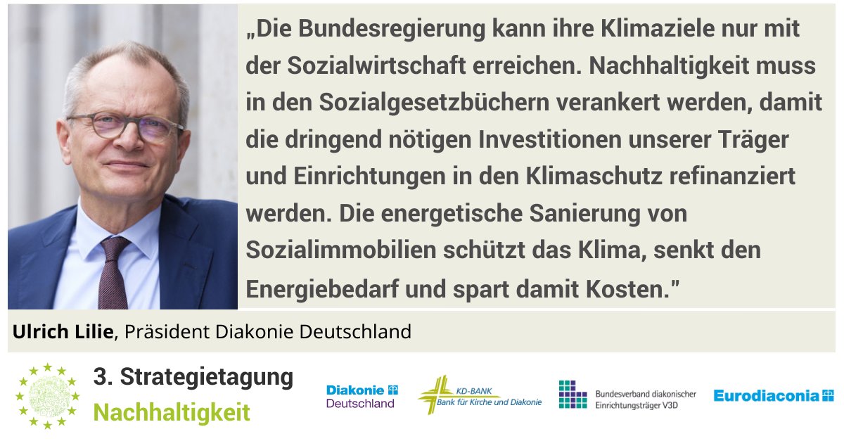 Die Gesundheits- und Sozialwirtschaft ist ein schlafender Riese beim #Klimaschutz . Wie der Riese aufzuwecken ist, ist ein Thema unserer Strategietagung Nachhaltigkeit mit <a href="/diakonie/">Diakonie Deutschland</a>, <a href="/Eurodiaconia/">Eurodiaconia</a> &amp; #KDBank. #stnachhaltigkeit #diakonie