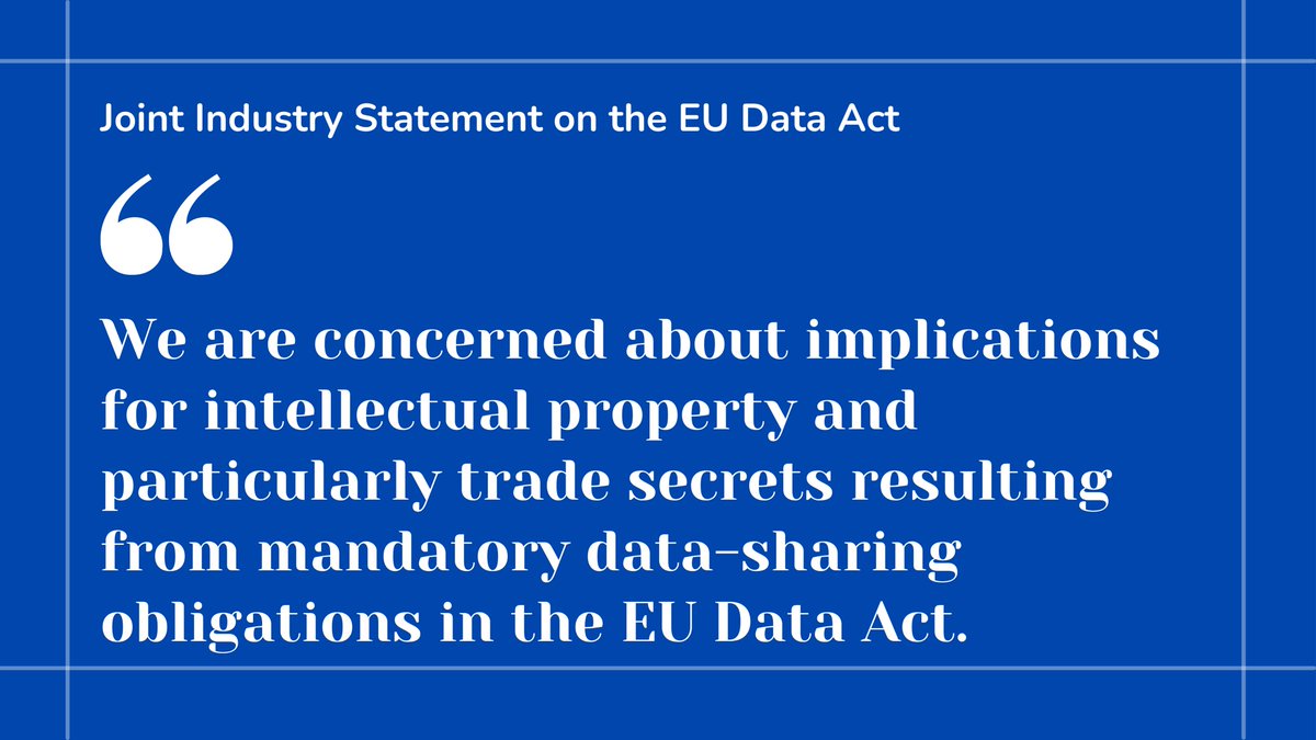 The EU #DataAct needs improvement to make sure it: 

- protects IP and trade secrets 
- provides diverse, secure + practical cloud switching 
- aligns with the EU's international commitments

✍️ Read our joint statement to <a href="/Europarl_EN/">European Parliament</a> + <a href="/EUCouncil/">EU Council</a> here: bit.ly/3BhCI0H