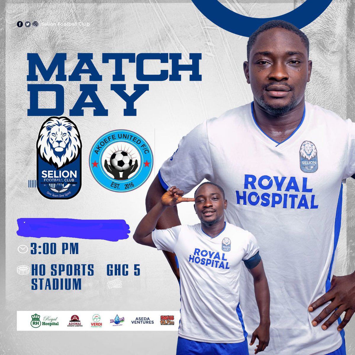 SelionFc's tweet photo. 🦁 MATCH DAY 11🦁

🆚 | Akoefe United Football Club 
🗓️ | Friday 12th May, 2023.
🏟️ | Ho Sports Stadium 
⏰ | 3:00pm 
🎫 | Ghc 5.00
🏆 | Adonai Estate Volta Division 2 League

The Lions 🔵⚪🔵 https://t.co/abvj6igbqQ