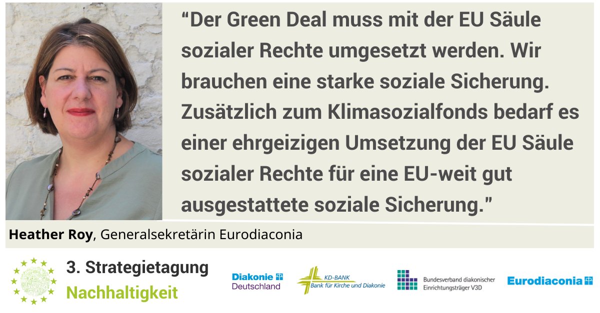 Auf EU-Ebene sind ökologische und soziale #Nachhaltigkeit zusammenzudenken. Das ist ein Thema unserer Strategietagung Nachhaltigkeit mit <a href="/diakonie/">Diakonie Deutschland</a>, <a href="/Eurodiaconia/">Eurodiaconia</a> &amp; #KDBank. #stnachhaltigkeit #diakonie #greendeal #EU