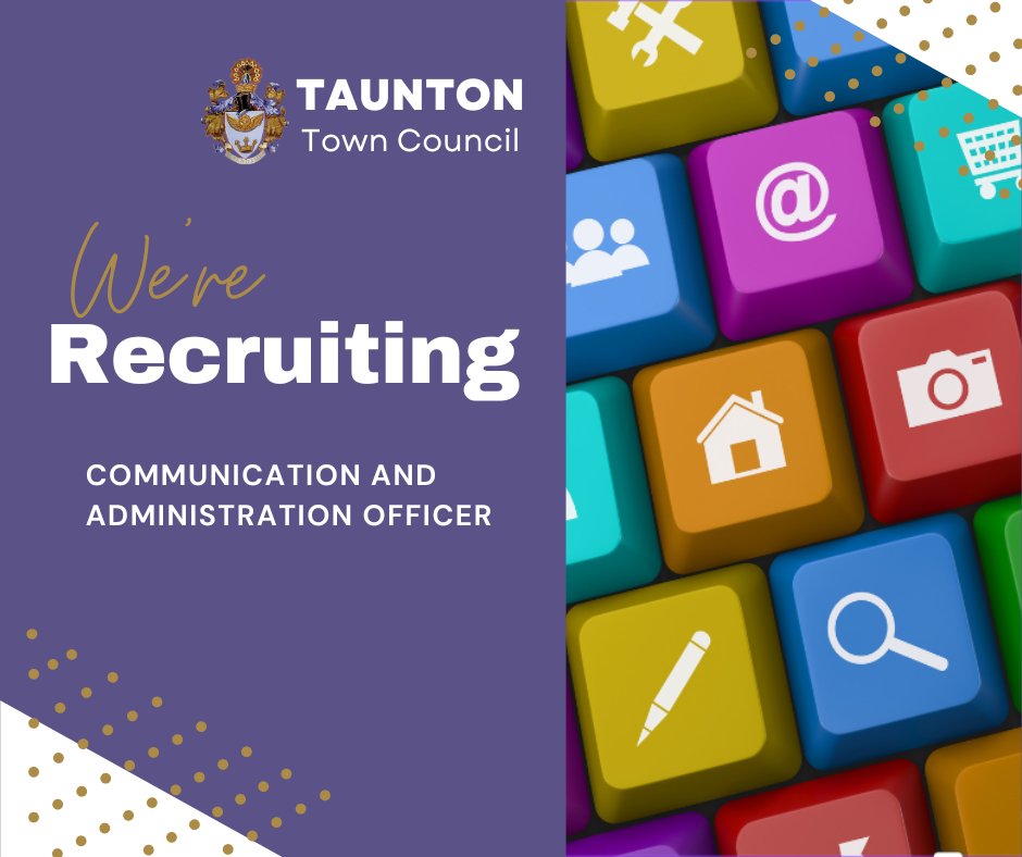 🤩 We are looking for a Communication and Administration Officer to join our team! 🤩
Salary: £24,948 – £26,845 FTE
30 hours per week, permanent
Closing date: 17 May 2023 at 9am
Interviews: 23 May 2023

Follow the link to find out more and apply👇
taunton-tc.gov.uk/the-council/co…

#JoinUs