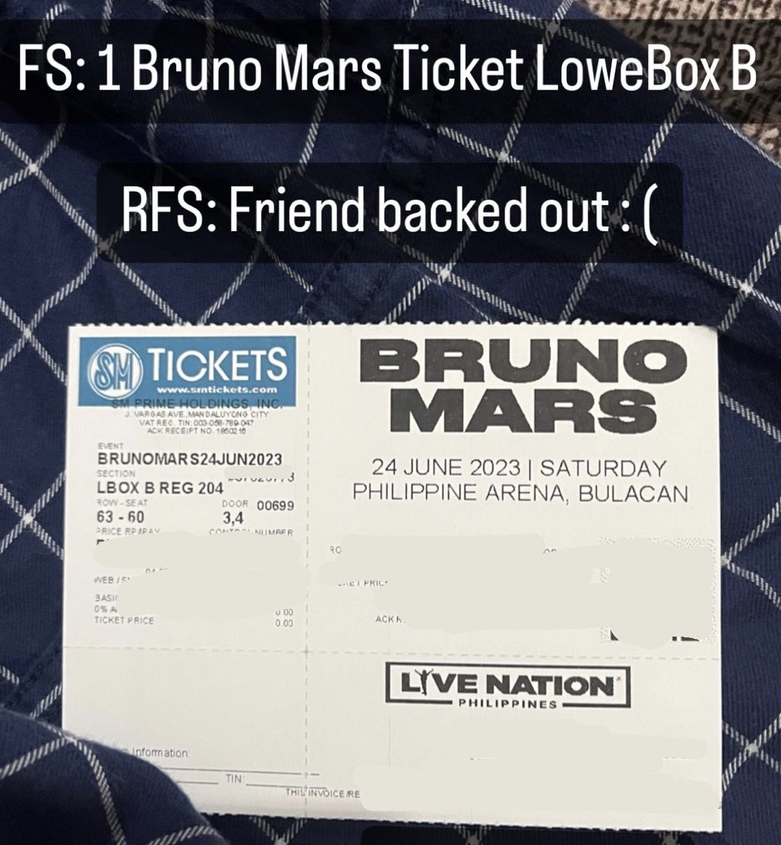 DonnyScience's tweet photo. FOR SALE

Bruno Mars Ticket
Lower Box B
June 24,2023

#BrunoMarsInPH 
#brunomars 
#smtickets
#livenation https://t.co/UNjAdWAClG