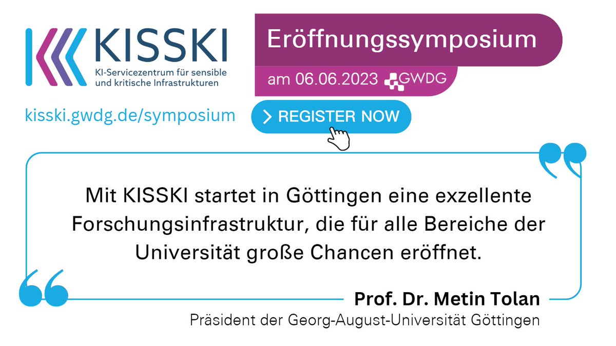 #kisski #kisskiSymposium
Wir freuen uns auf Prof. Dr. Metin Tolan als Grußwort-Redner beim KISSKI-Eröffnungssymposium am 6.6.2023 bei der #GWDG. 
▶️Anmeldung zum Symposium: kisski.gwdg.de/symposium/
