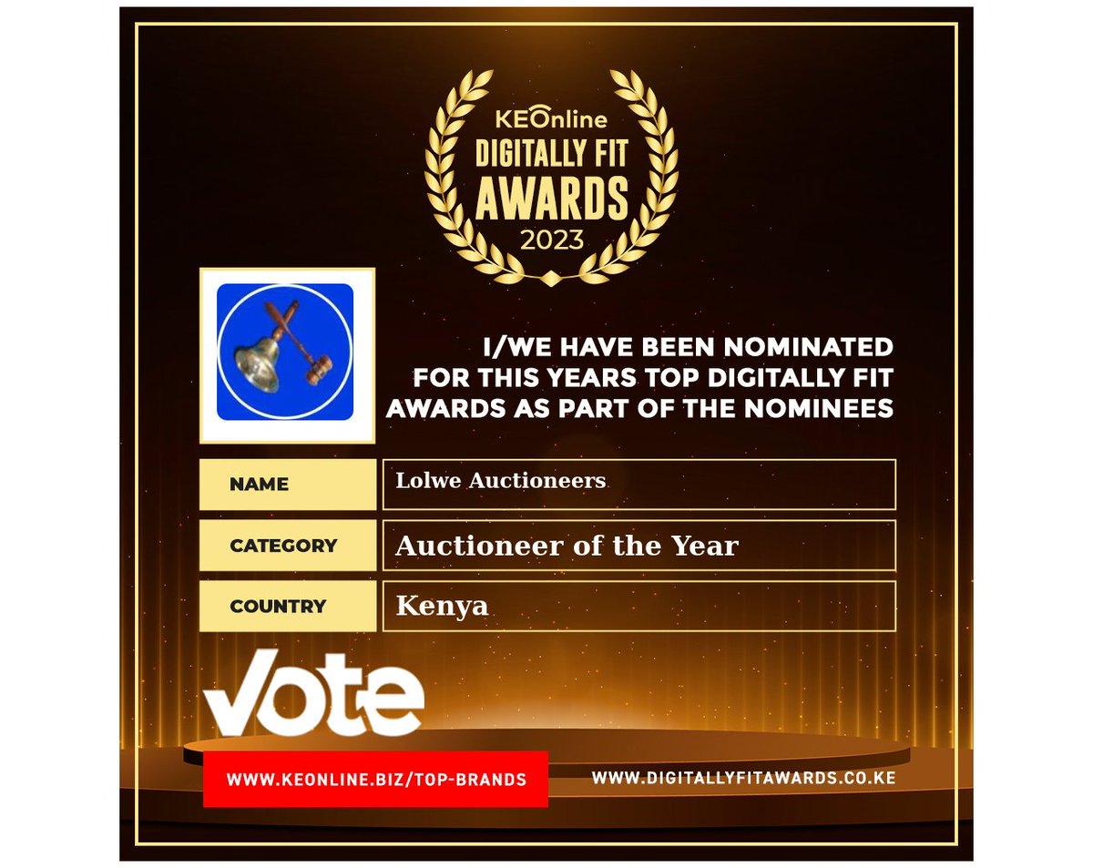 NairobiCounty2's tweet photo. It's time to give credit where it's due! Vote for the digital game-changers who have impacted your life in one way or another in the #DigitallyFitAwards2023 Visit https://t.co/jetP0OVXa6 and make your vote count! @lolweauctioneer https://t.co/imjxW1pGCR