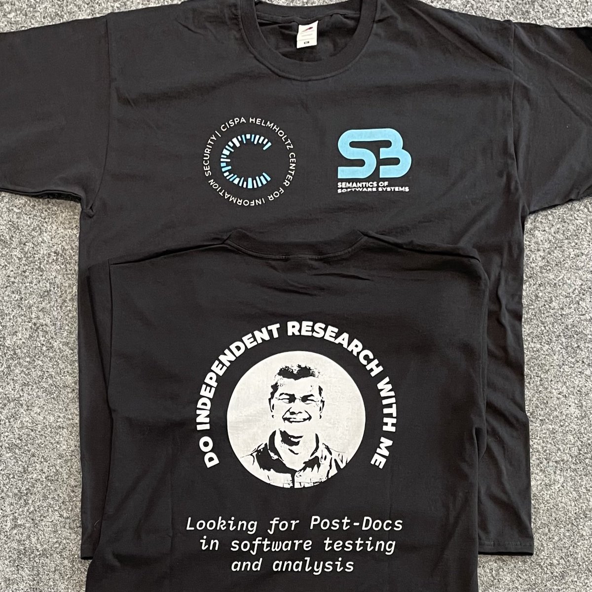 T-Shirts for #ICSE2023! I am hiring multiple Post-Docs in software testing and analysis who want to combine their independent research agenda with our #S3 techniques. Ask wearers (+ me) at <a href="/ICSEconf/">ICSE</a> for details, and check out the S3 ERC project at cispa.de/s3