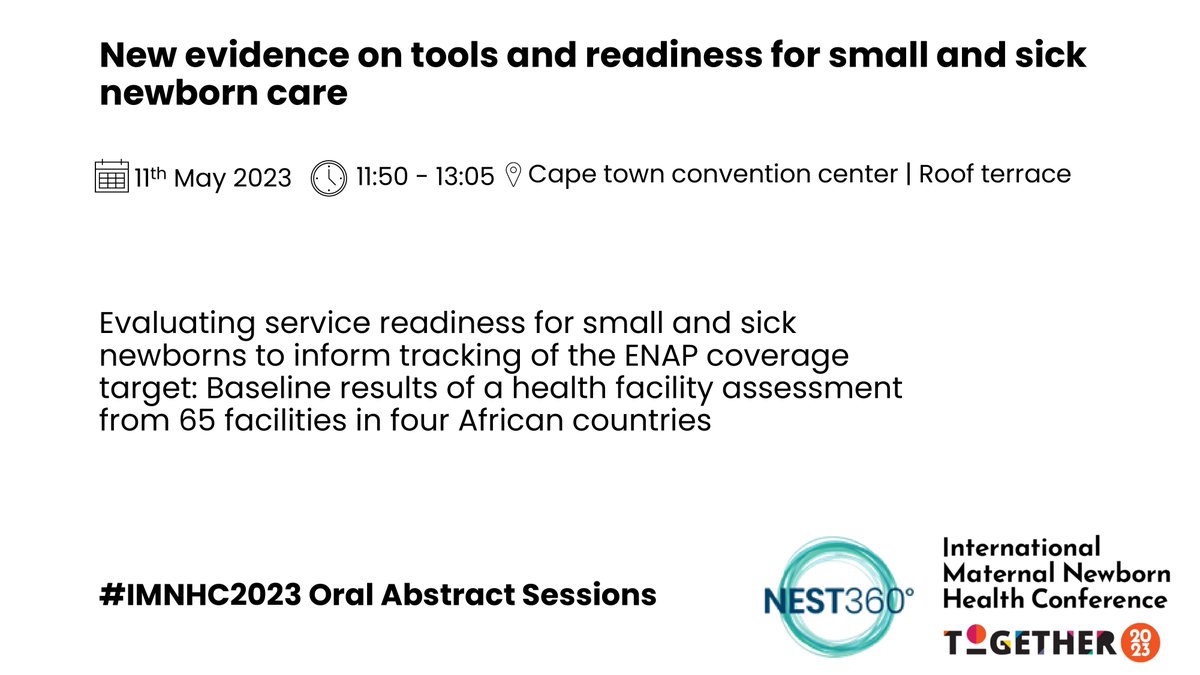 Newborn Toolkit (@newborntoolkit) on Twitter photo 📢 Join <a href="/NewbornToolkit/">Newborn Toolkit</a> at #IMNHC2023 for an abstract session on a health facility assessment from 65 facilities in four African countries presented by Rebecca Penzias
🕚 11:50 – 13:05 SAST
👉bitly.ws/Eokb 📢 Join <a href="/NewbornToolkit/">Newborn Toolkit</a> at #IMNHC2023 for an abstract session on a health facility assessment from 65 facilities in four African countries presented by Rebecca Penzias
🕚 11:50 – 13:05 SAST
👉bitly.ws/Eokb