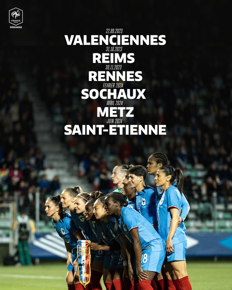equipedefranceF's tweet photo. La liste des villes qui accueilleront nos Bleues la saison prochaine 📍🏟
https://t.co/UNa2p0v3wd pour aller les supporter ? 🙌

#FiersdetreBleues https://t.co/ohr5NmT8q1
