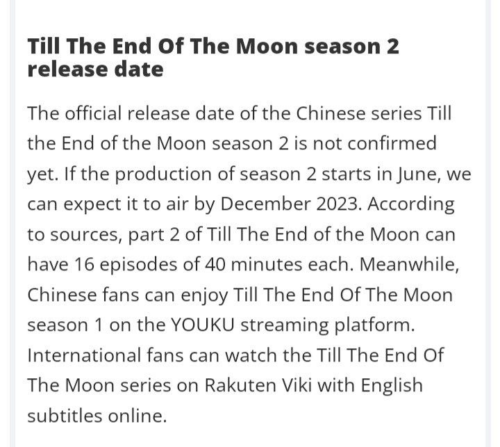 Till The End Of The Moon season 2 is not confirmed yet but 🤞... Make it happen, director.... Please... The radio like special episode didn't satisfy me, I need visuals🤣😂...