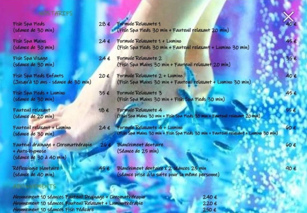 NOS TARIFS !!!!!
Achat directe sur bodyfish.fr