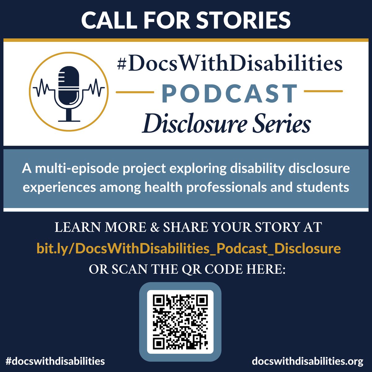 DocsWith's tweet photo. When, how, and why did you disclose (or not) a disability in medical training? 

The #DocsWithDisabilities Podcast is working on a new DISCLOSURE Series, and we want to hear from you!

Learn more &amp; get involved: https://t.co/J9SWrUDKCR

#MedEd #AccessInMedicine #DWDI_DISCLOSURE https://t.co/NgPVAsSrzl