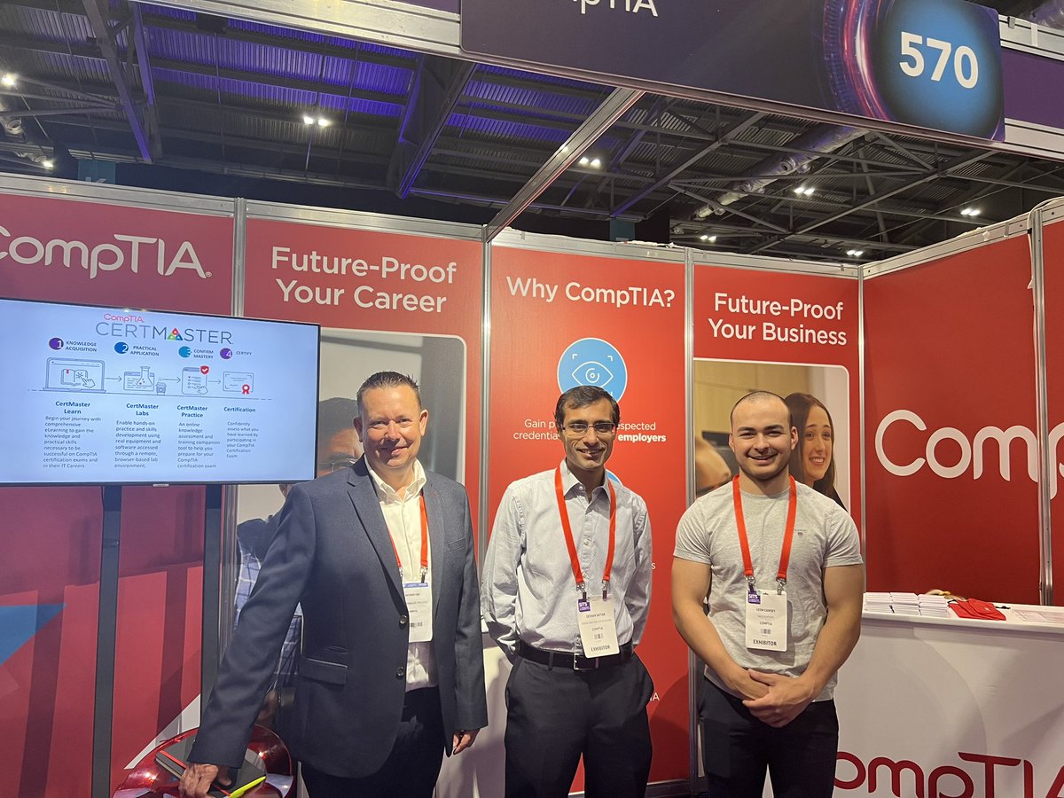 CompTIA EMEA (@comptia_emea) on Twitter photo We’re back at #SITS23 today! Stop by stand 570 and catch up with Tony, Leon and <a href="/zeshandotcom/">Zeshan Sattar</a> to find out how you can unlock your career potential! We’re back at #SITS23 today! Stop by stand 570 and catch up with Tony, Leon and <a href="/zeshandotcom/">Zeshan Sattar</a> to find out how you can unlock your career potential!