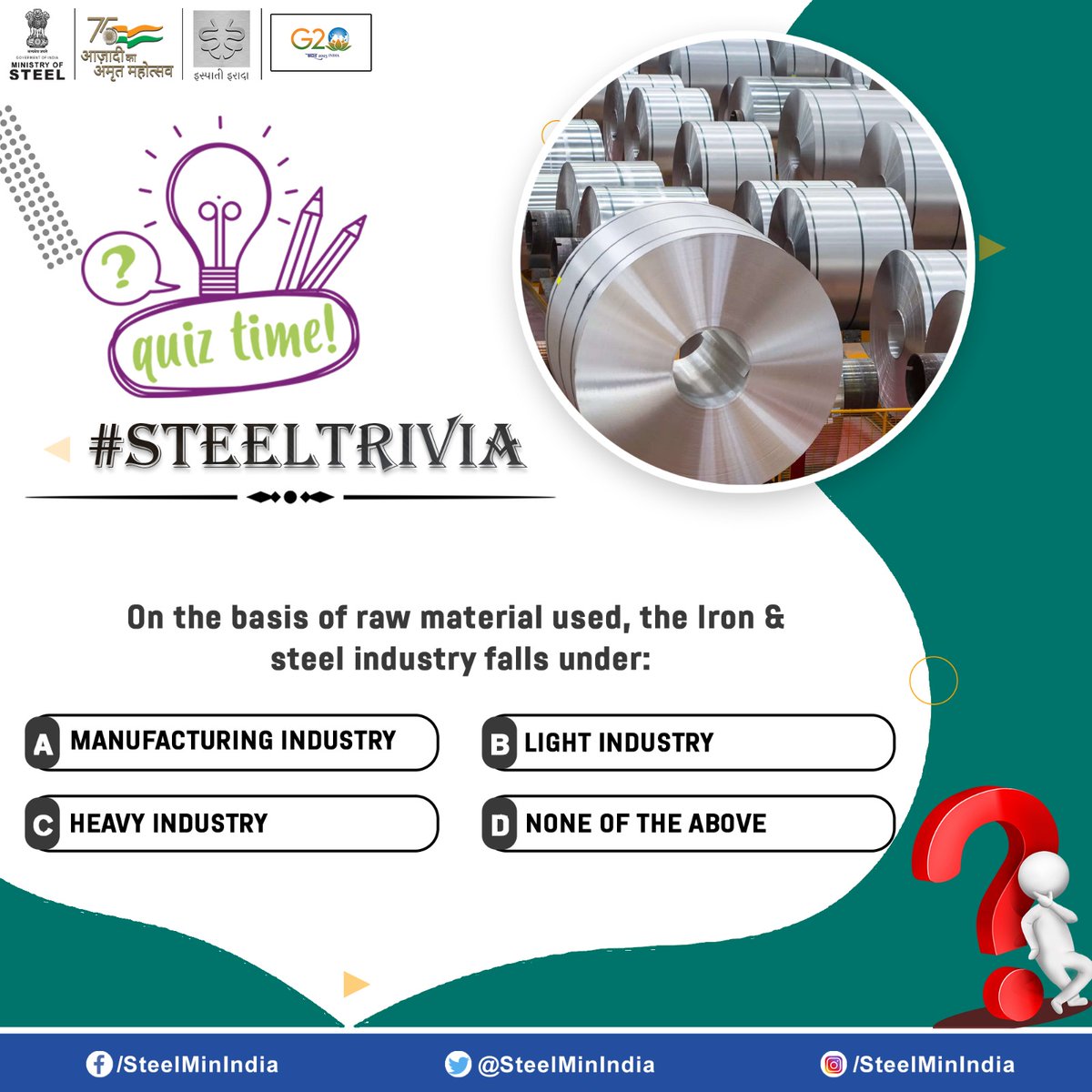 Ministry of Steel on Twitter "Answer (C) Heavy Industry. Answer 