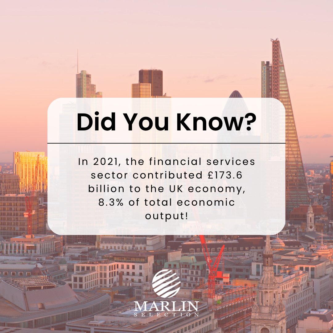 MarlinSelection's tweet photo. Did you know…

In 2021, the financial services sector contributed £173.6 billion to the UK economy, 8.3% of total economic output! 

The industry is currently thriving, view our latest jobs here - https://t.co/ouK1B4E6kh

#MarlinSelection #Jobserch #JobHunt https://t.co/SfXndHL2VC