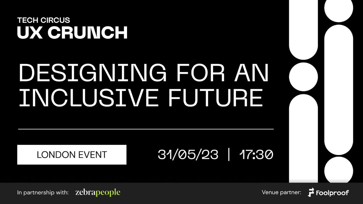 UX Crunch by Tech Circus (@theuxcrunch) on Twitter photo #UXCrunch are bringing you the tools to design for #inclusivefutures. Join us and our partners at <a href="/zebrapeople/">Zebra People</a> this May to learn from industry experts who will share their bright ideas for #inclusivedesign practices. Tickets are moving fast so book now techcircus.io/events/ux-crun… #UXCrunch are bringing you the tools to design for #inclusivefutures. Join us and our partners at <a href="/zebrapeople/">Zebra People</a> this May to learn from industry experts who will share their bright ideas for #inclusivedesign practices. Tickets are moving fast so book now techcircus.io/events/ux-crun…