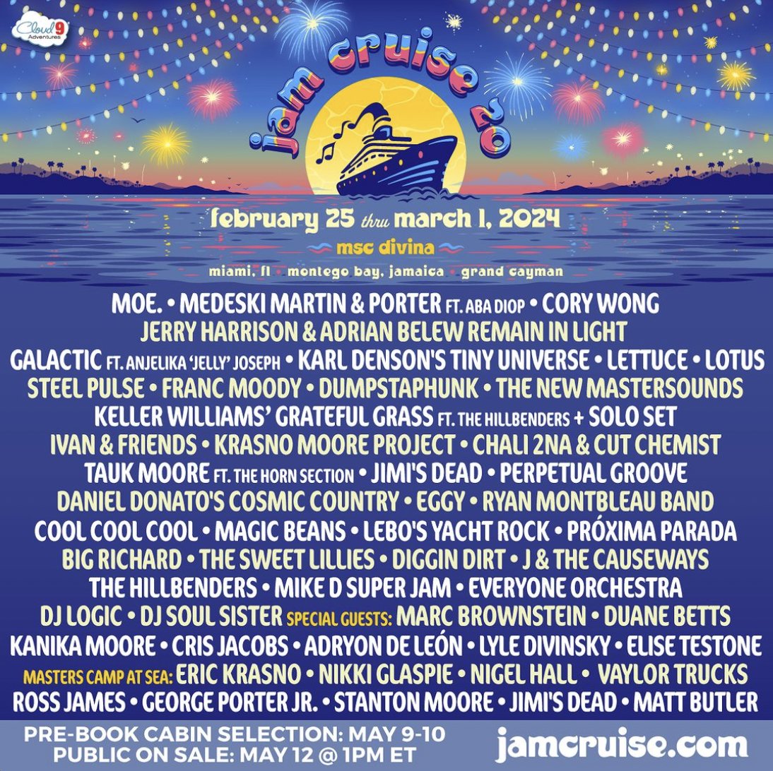 Next year's <a href="/jamcruise/">Jam Cruise</a> looks to be a ton of fun, not least because we have been invited back. Tickets go on sale tomorrow!