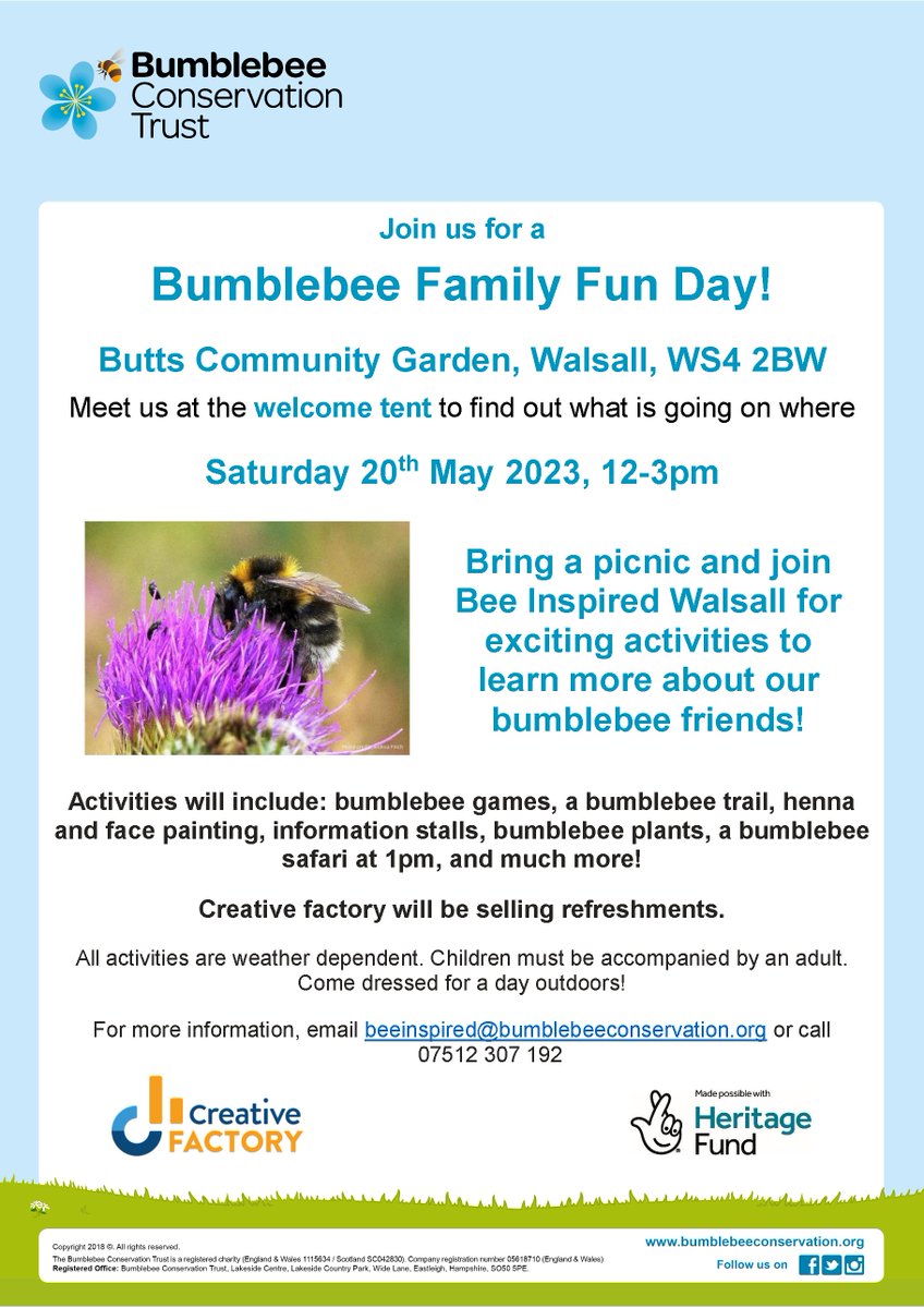 #BeeInspired is our NEW volunteering project set in the heart of #Walsall 💚

Join us for the official launch for a fun, family-friendly day 🐝

🎫FREE
📅20th May, 12-3pm
📍The Butts Community Garden
🤝<a href="/Creative_Wsl/">Creative Factory</a>

Bee Inspired is made possible thanks to <a href="/HeritageFundUK/">The National Lottery Heritage Fund</a>