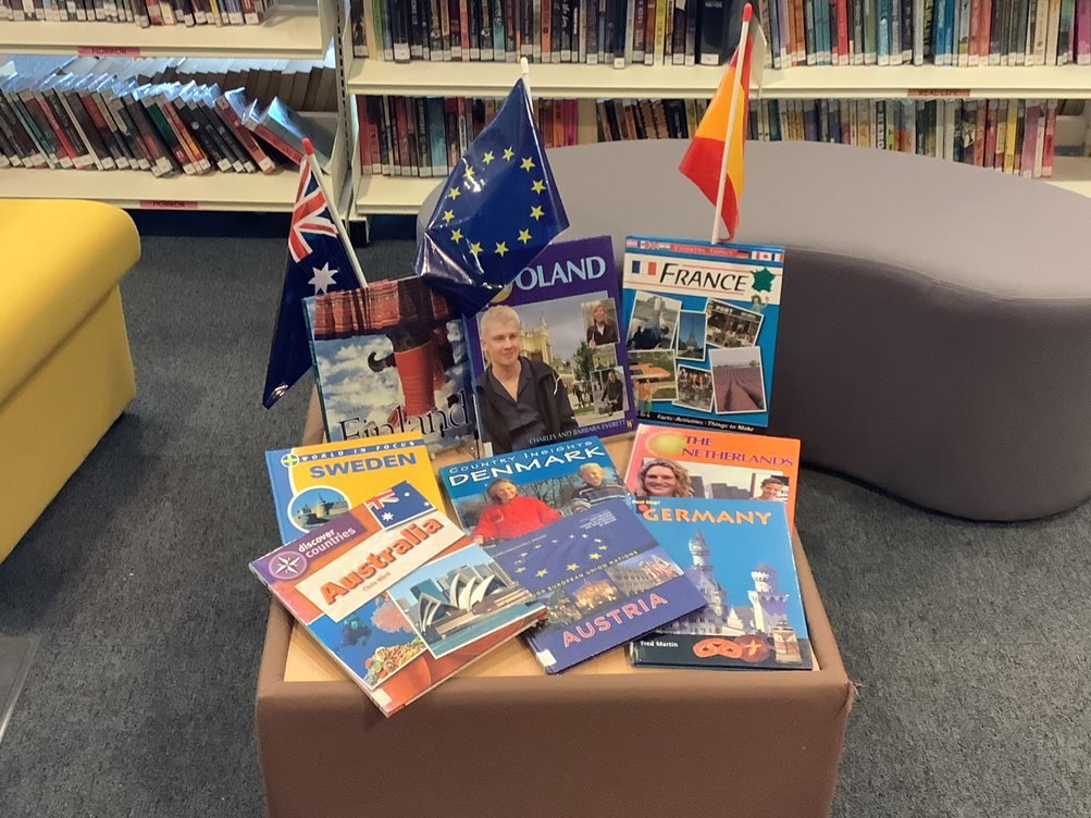FHSschoolibrary's tweet photo. This is our new Eurovision display in the library which will be televised on Saturday 13th of May. https://t.co/dHKGteStOA