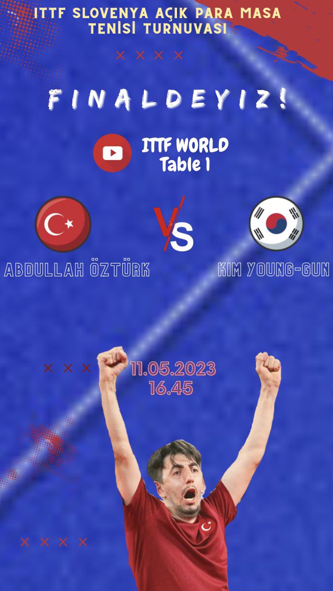 Slovenya’da bir kez daha finale yükseldik. Bugün 16.45’te rakibimiz Güney Koreli, Kim Young-Gun olacak. 
Hepinizi bekleriz. 

Türk Bayrağımız yine en tepede dalgalanacak! 🇹🇷